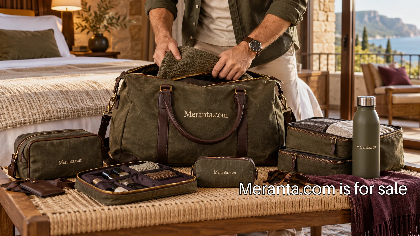 A traveler arranging practical packing organizers beside a weekend bag